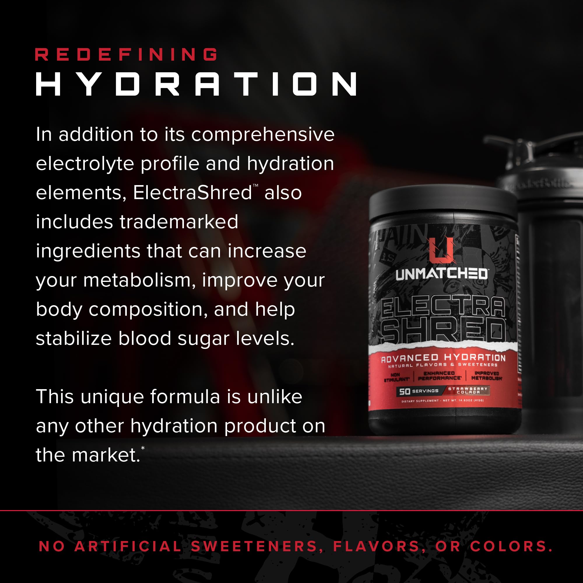 Unmatched Electrashred verre d’eau rose, goût naturel pour hydratation agréable.