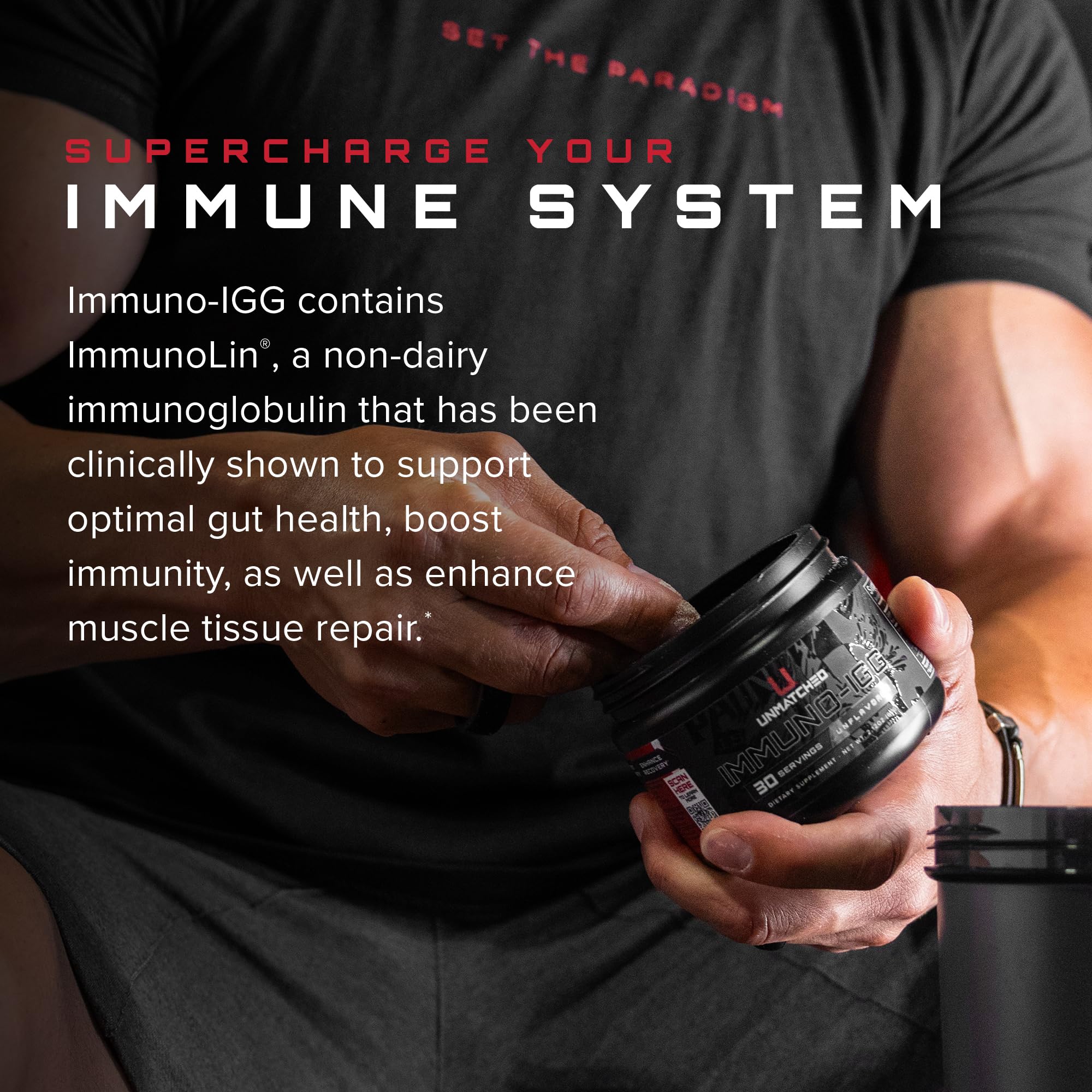 Unmatched Immuno-IGG Colostrum en poudre — ingrédients naturels, sans produits laitiers.