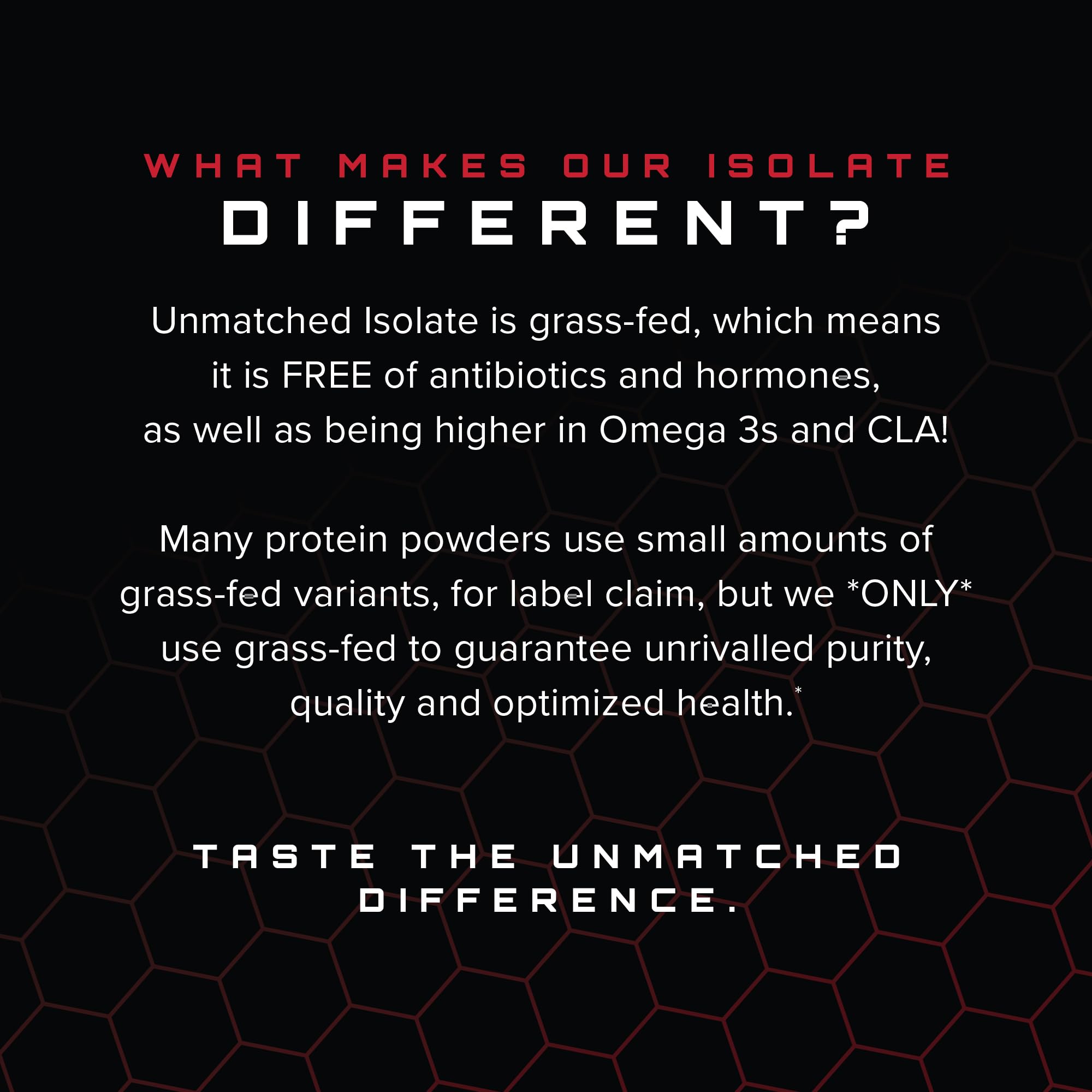 Unmatched Isolate étiquette nutrition claire, portions faciles à comprendre.