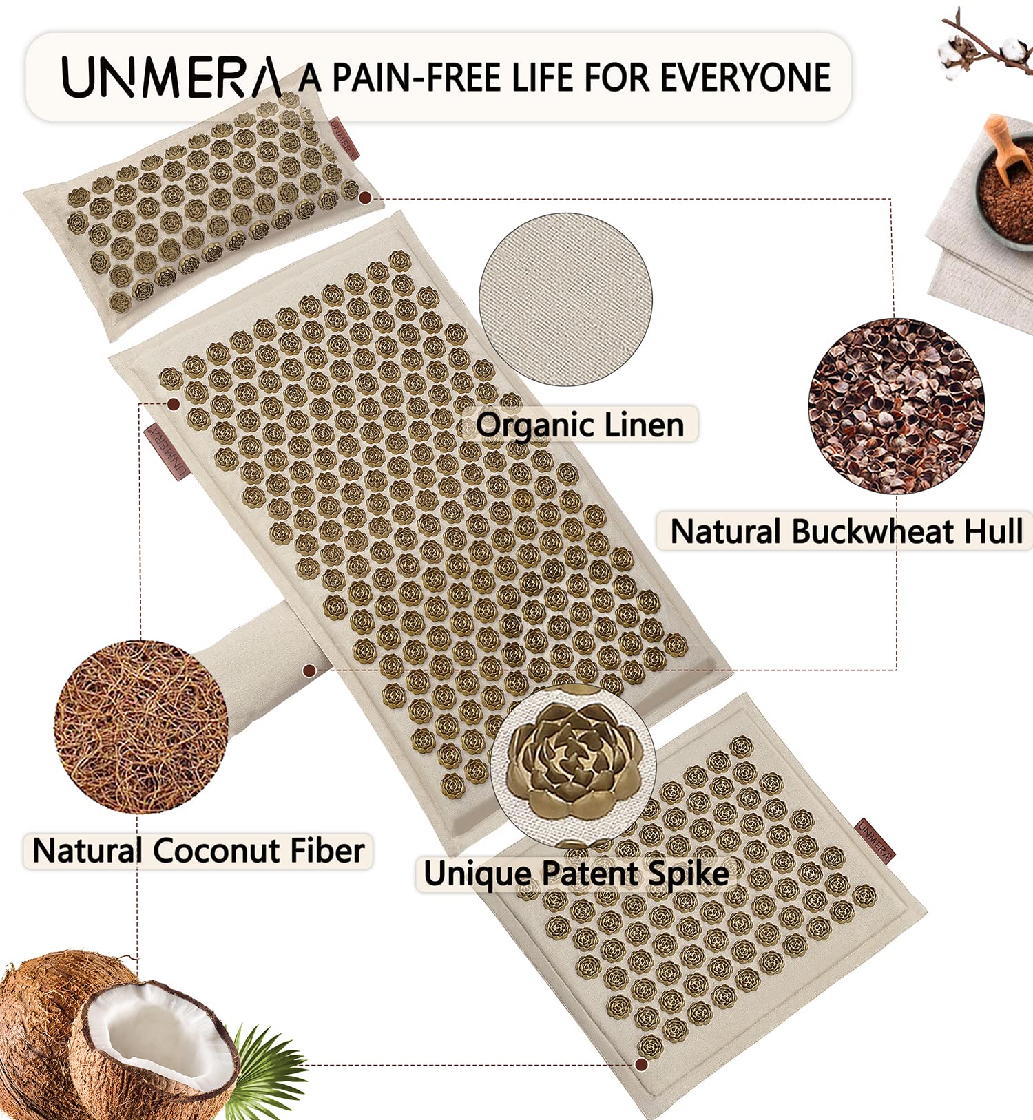 UNMERA coussin acupression avec pointes camellia, soutien cervical durable