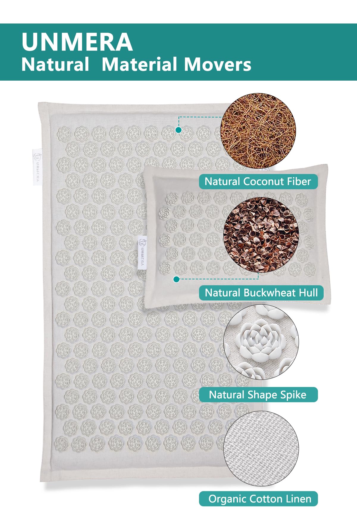 UNMERA oreiller acupression surface clous camellia – relief confortable du cou