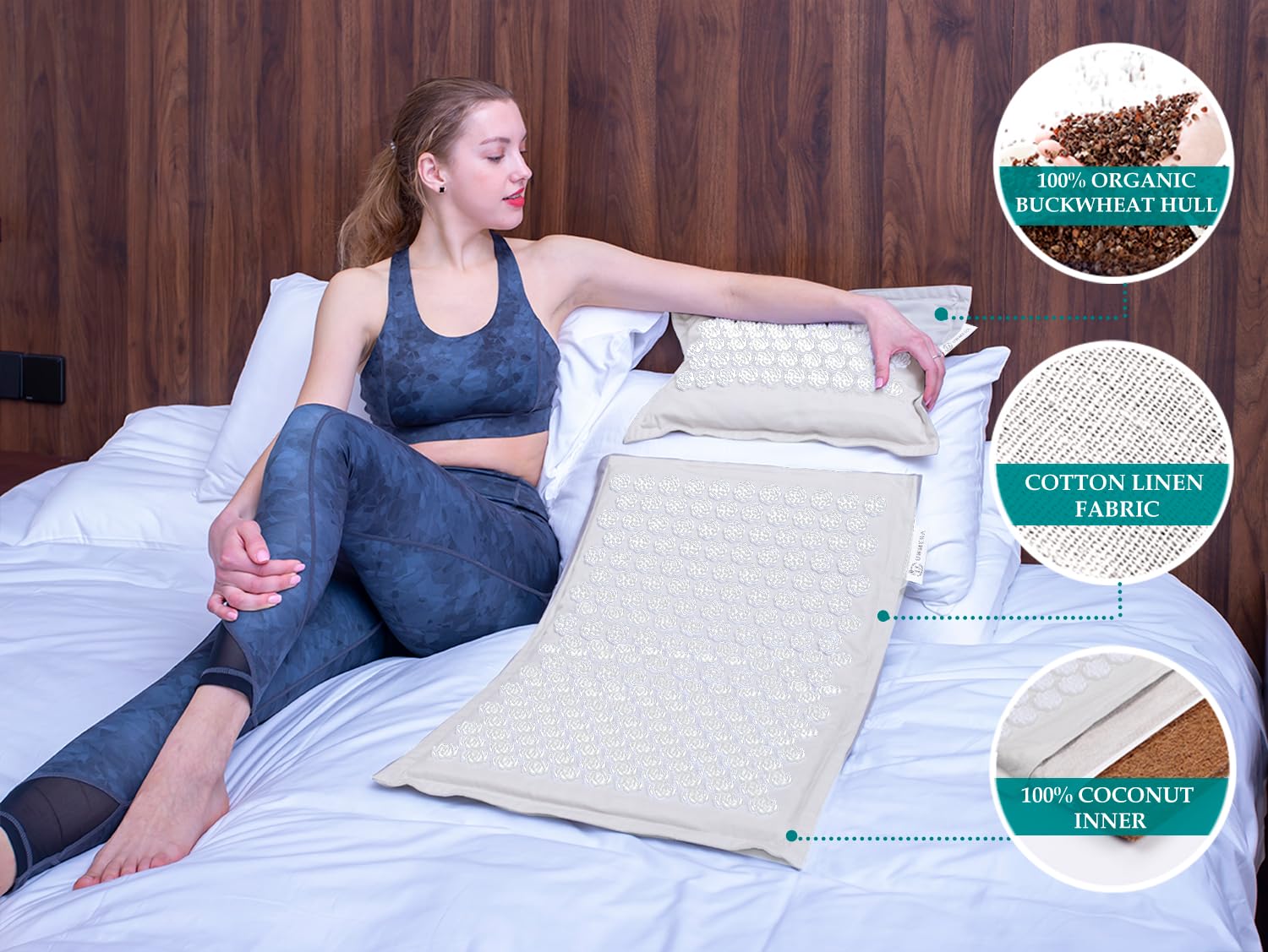 UNMERA oreiller acupression lin coques sarrasin – soutien cervical apaisant