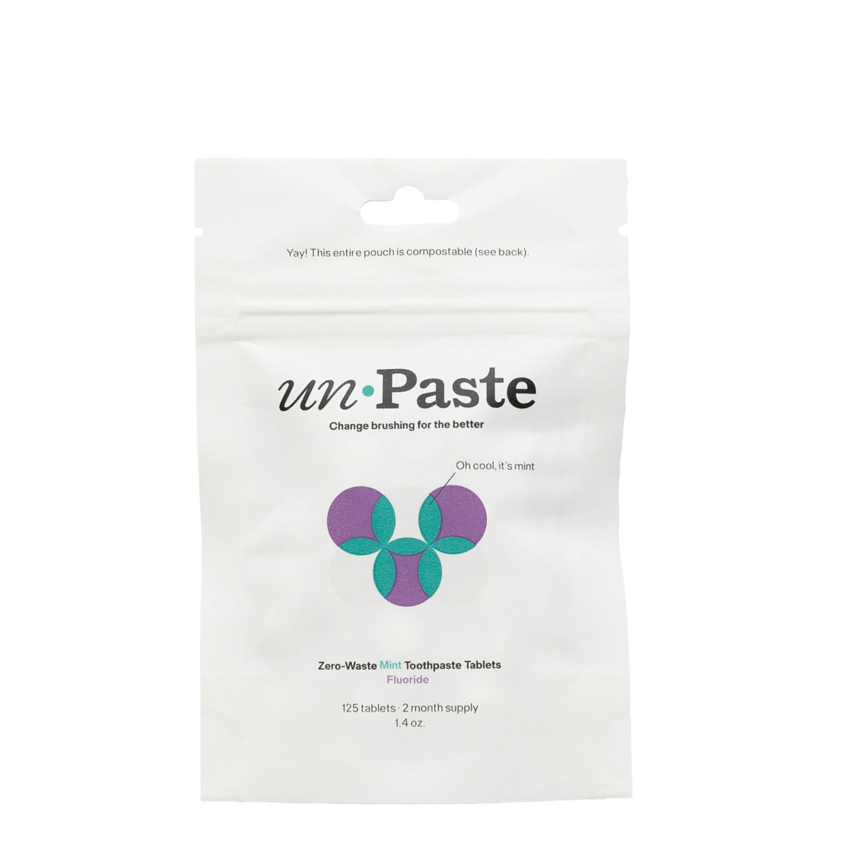 Unpaste comprimés dentaires menthe vanille prêts à être utilisés pour une bouche fraîche.