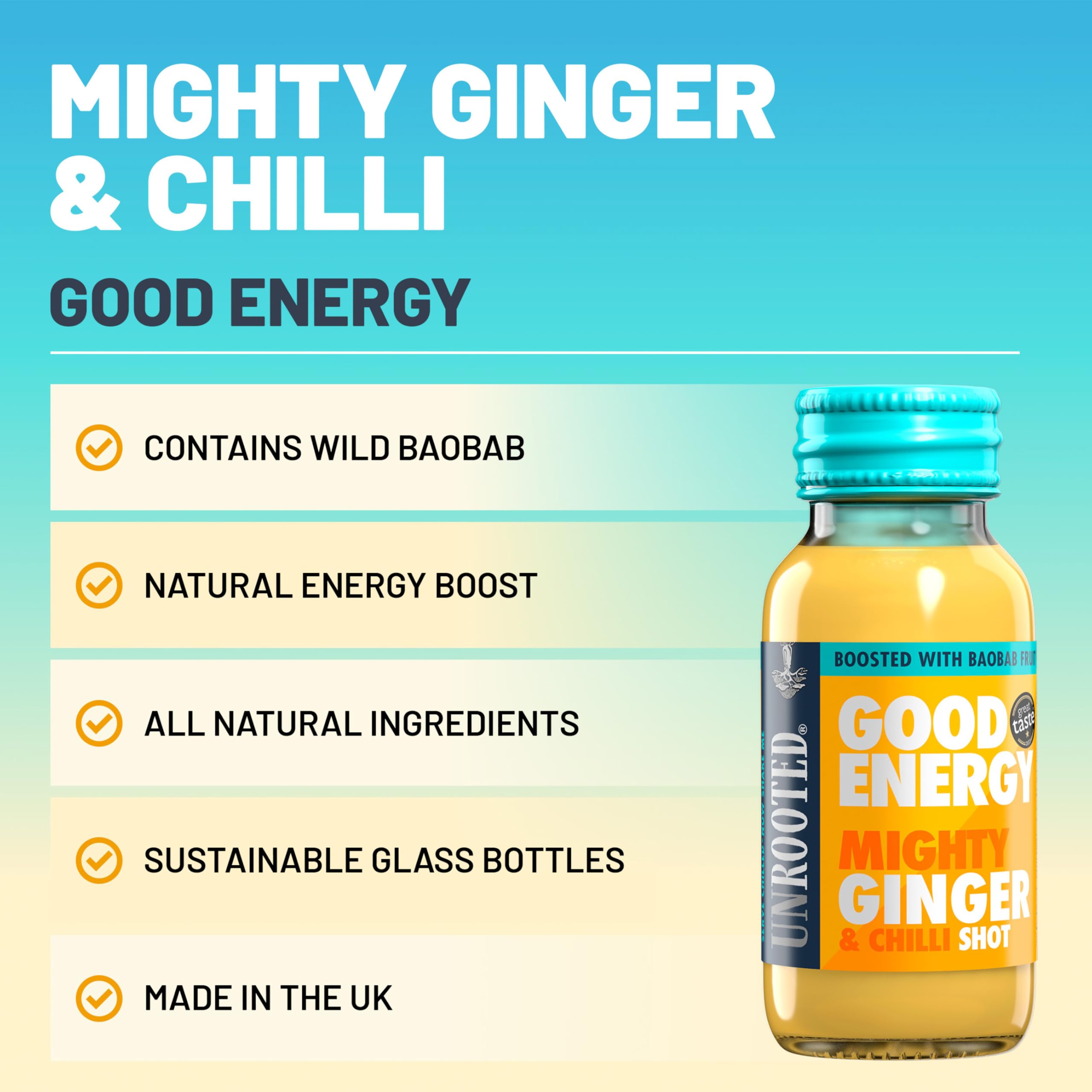 Unrooted Good Energy Shot: bouteille 60 ml, format pratique en déplacement