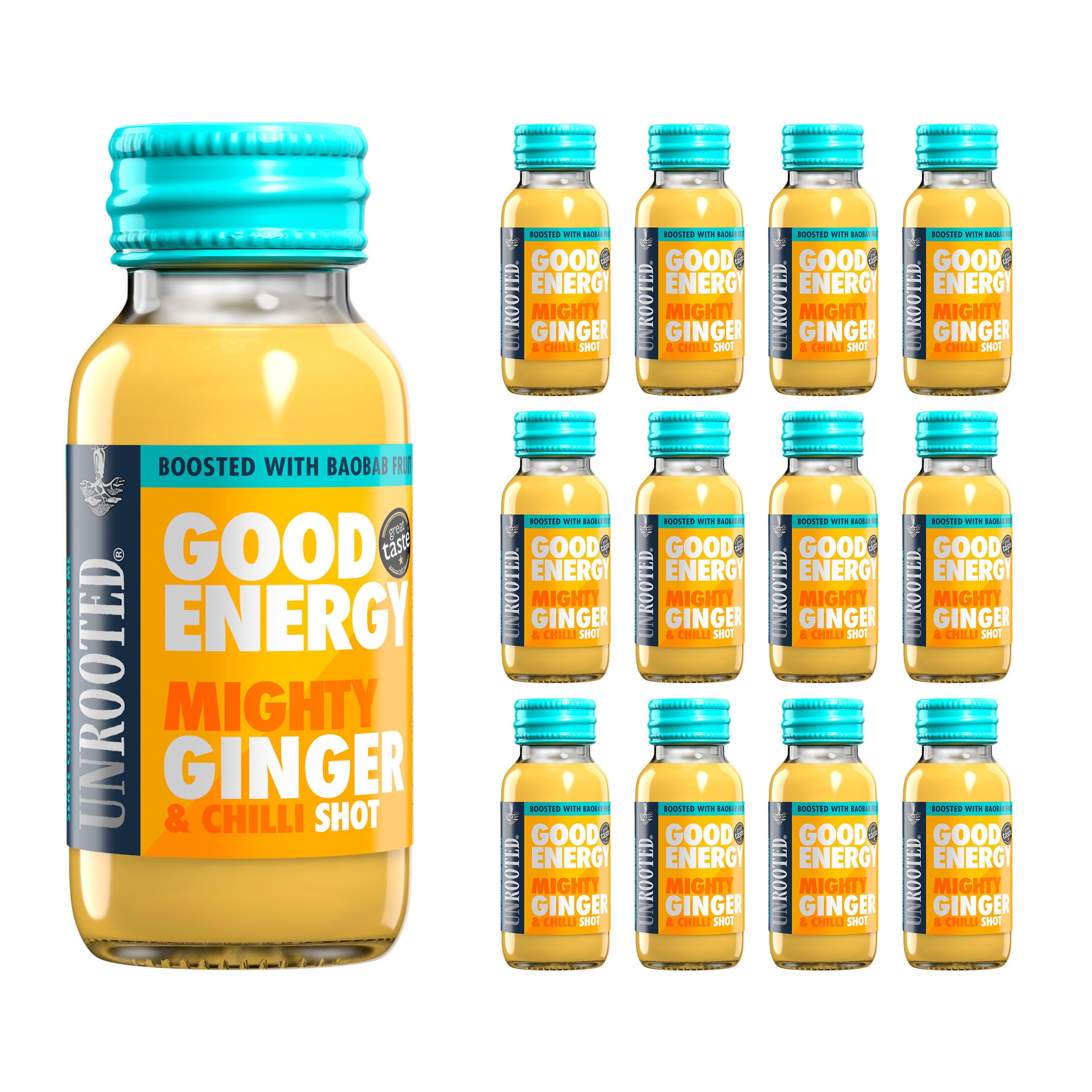 Unrooted Good Energy Shot: bouteille gingembre, énergie durable sans pic