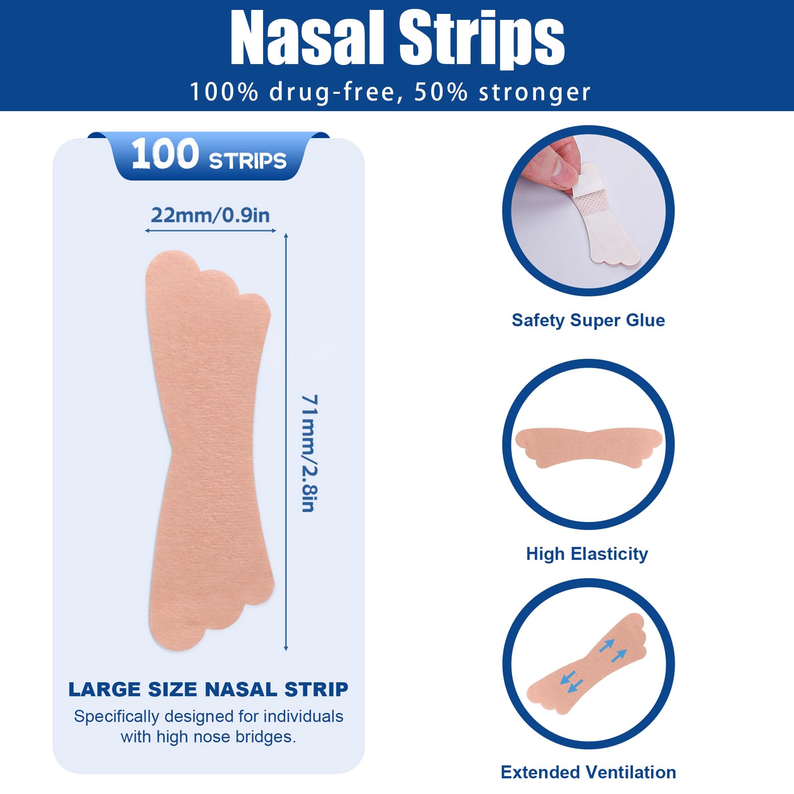 Bandes nasales universelles UPMOSTEK taille 71 x 22 mm et adhérence