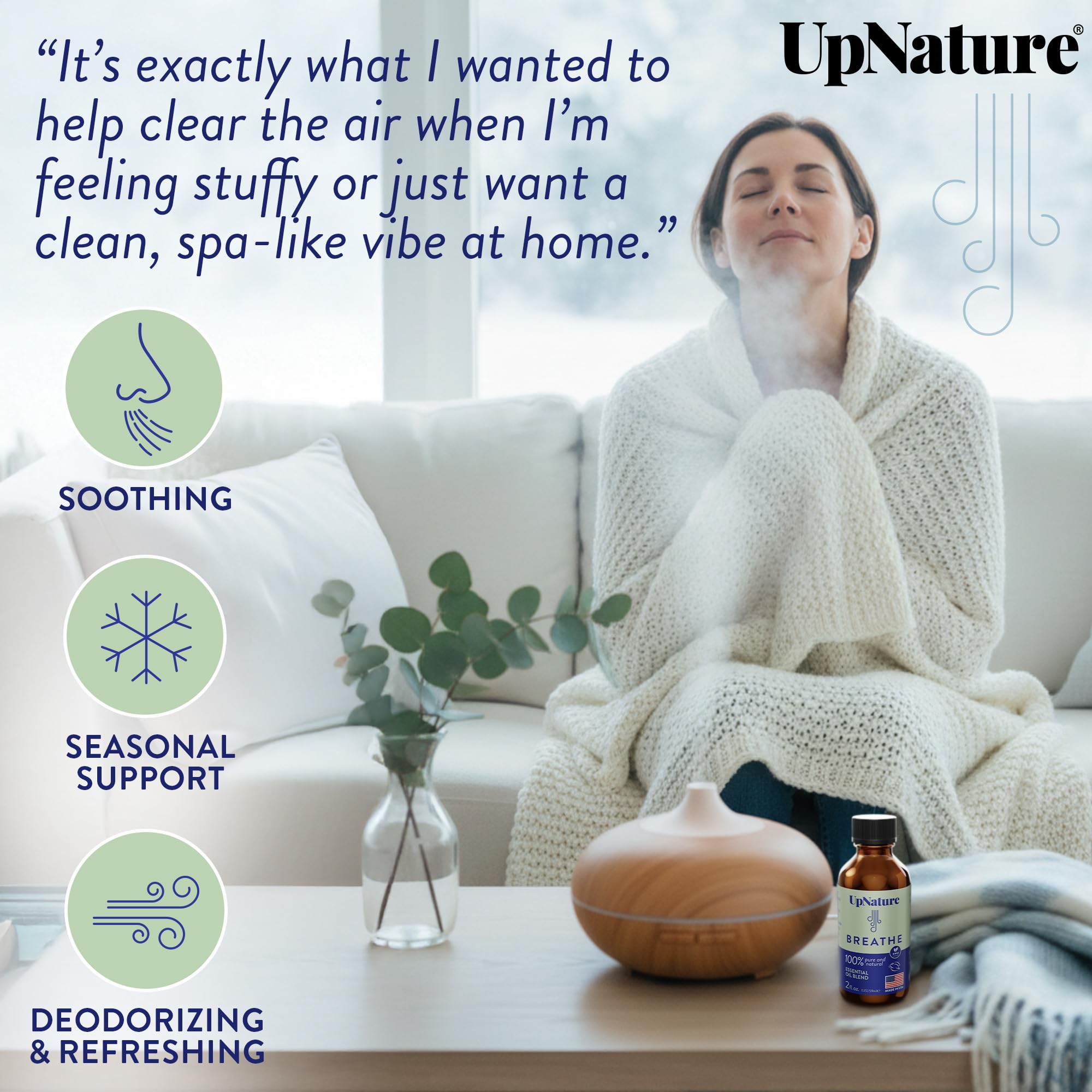 Diffuseur avec UpNature Breathe créant une atmosphère fraîche et revitalisante
