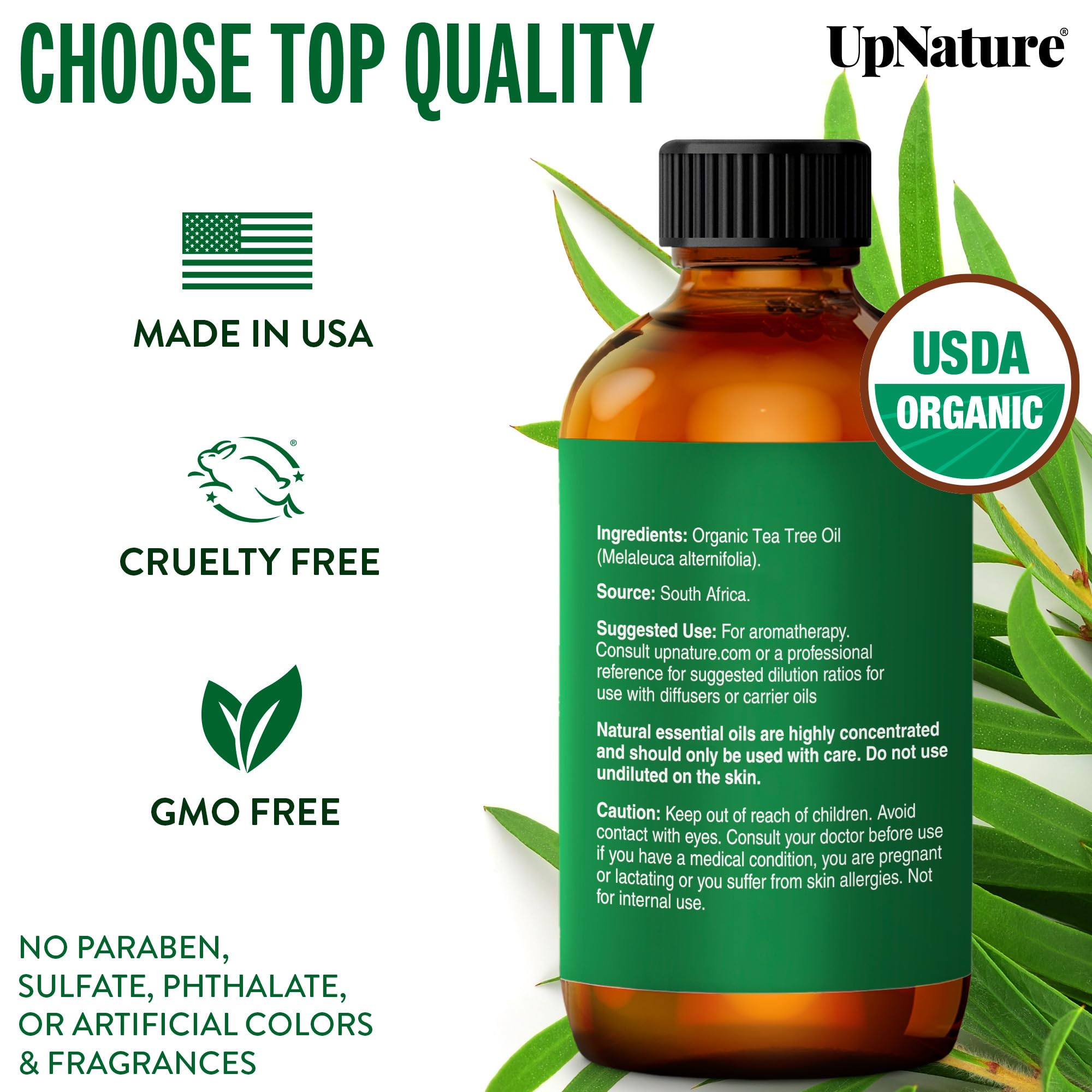 UpNature huile arbre a the – Test cutané recommandé avant utilisation
