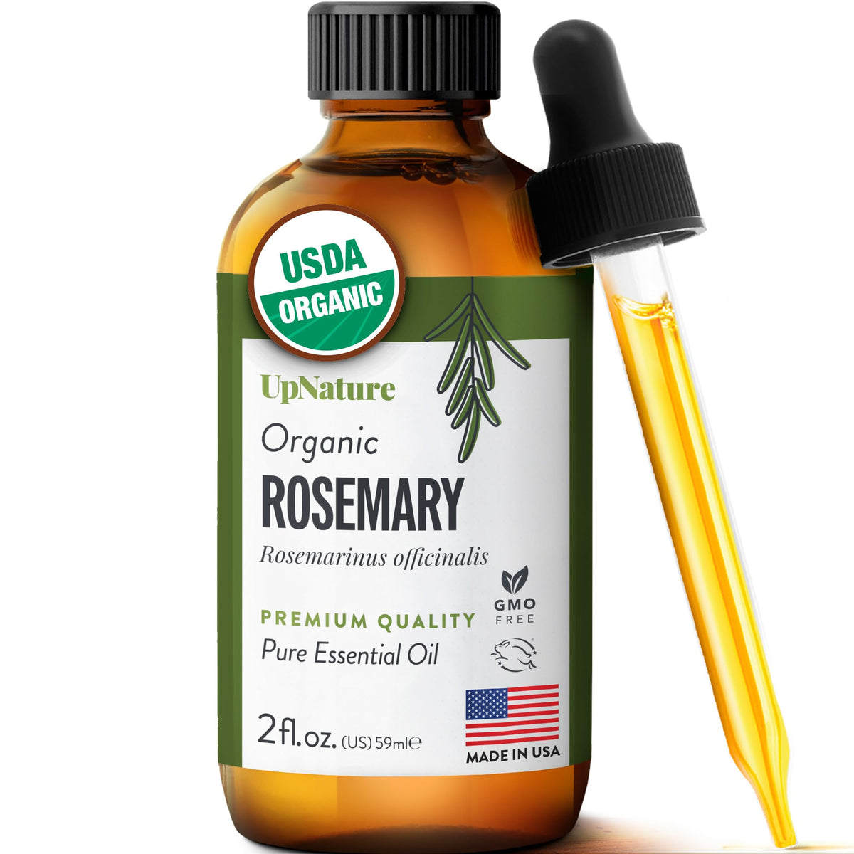UpNature huile romarin pure pour cheveux, revitalise les cheveux et apporte de la brillance.