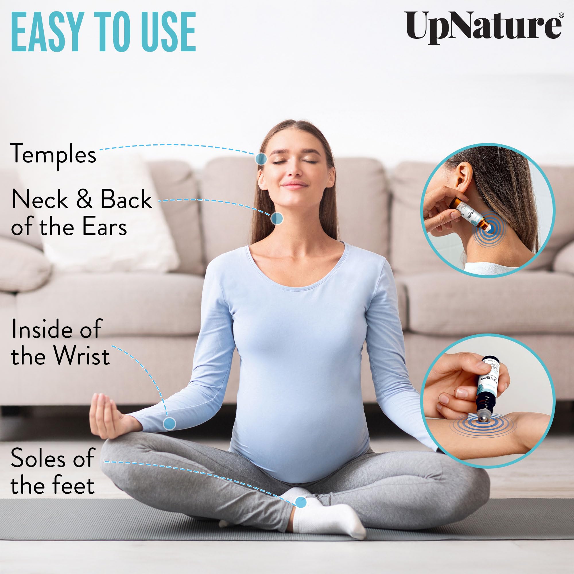 UpNature roll-on menthe-poignet : application discrète et rapide en déplacement.