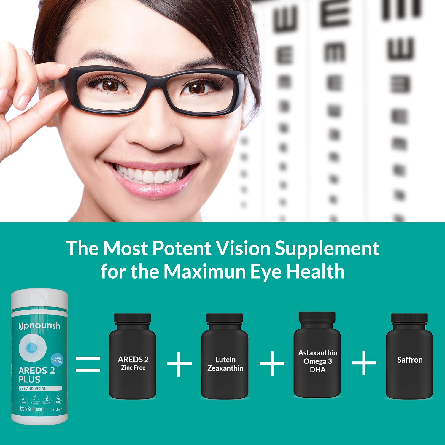 Capsules UpNourish AREDS 2 Plus près d'un fruit, idée d'utilisation quotidienne.