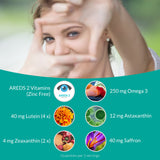 Capsules en gros-plan UpNourish AREDS 2 Plus pour la vision.