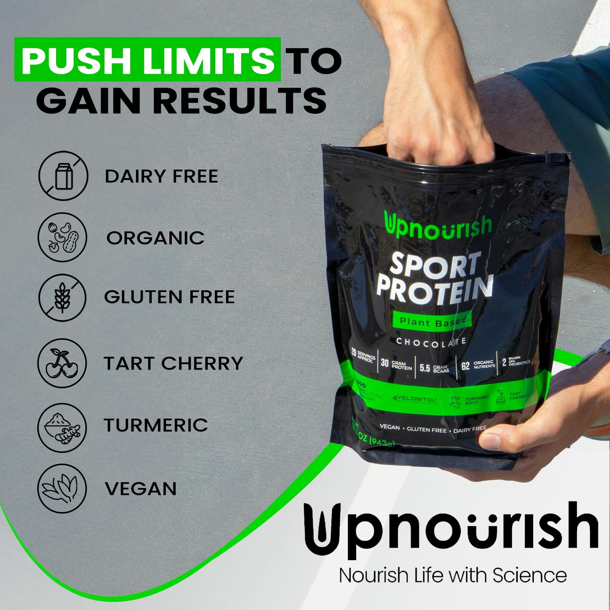 UpNourish cerise-acide-post-entraînement, goût fruité et récupération potentielle.