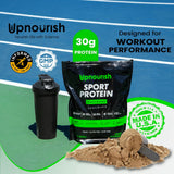 UpNourish dose-protéine-vegan-chocolat, dosage précis pour une boisson après l'entraînement.