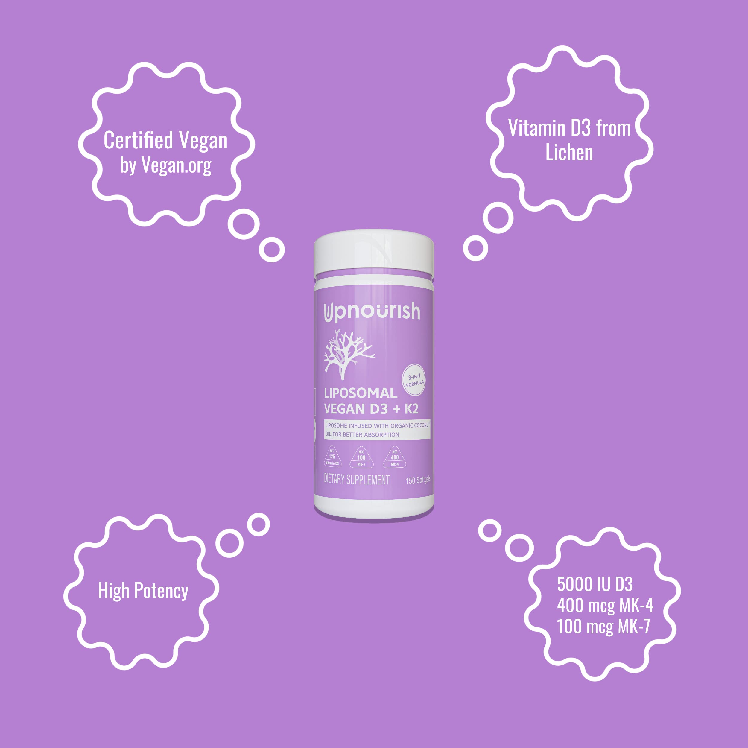 UpNourish gelules D3-K2 en gros plan, texture et couleur visibles.