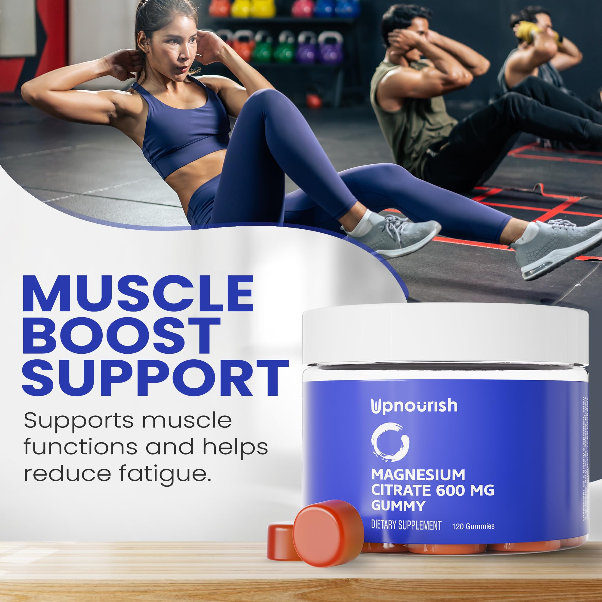 Bouteille ouverte UpNourish magnésium, pratique pour la routine nocturne