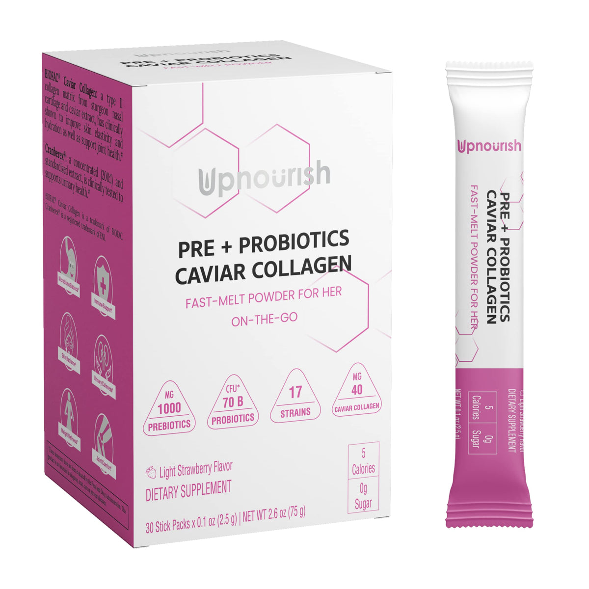 UpNourish Probiotiques et Caviar Collagen en stick fondant rapide pour le quotidien