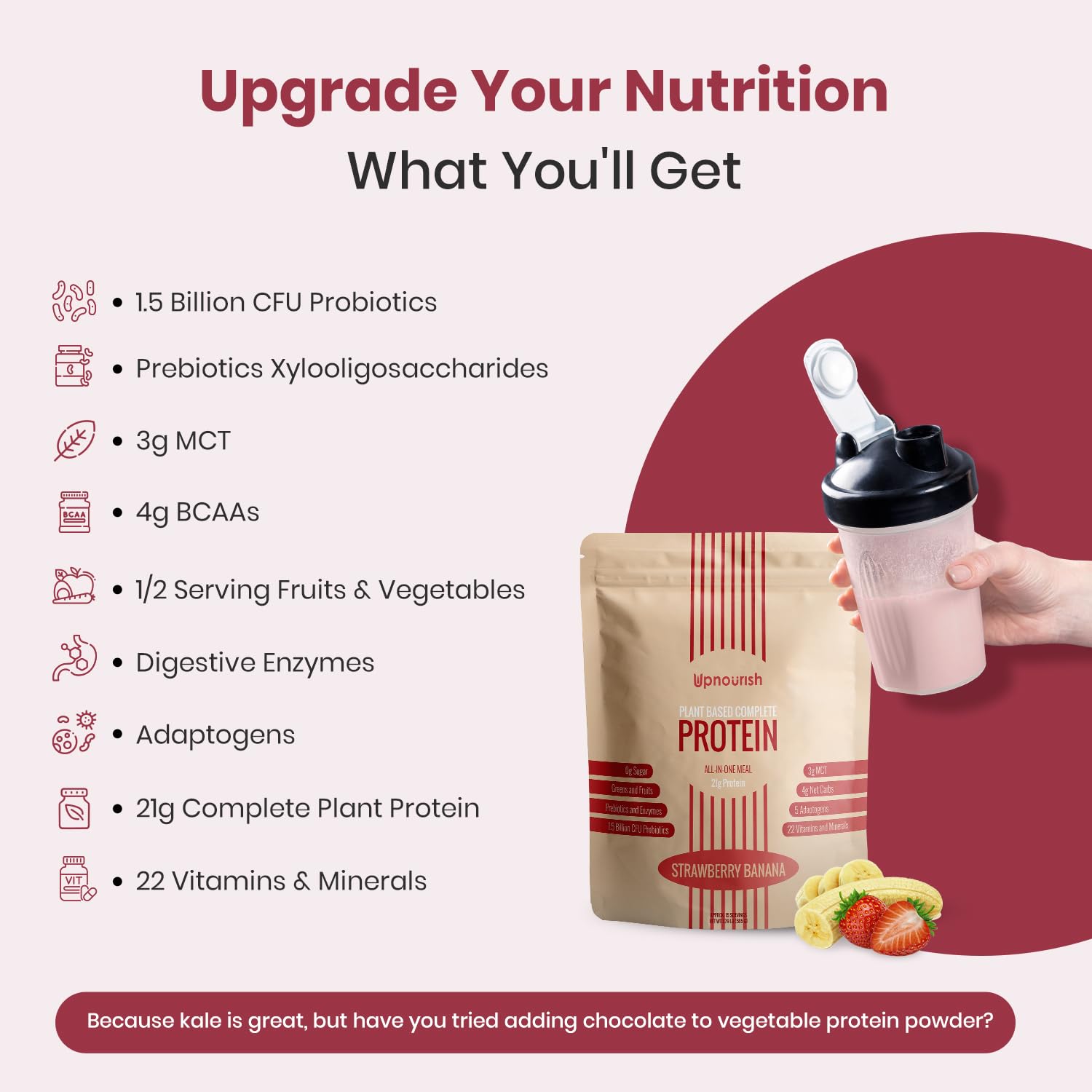 UpNourish Ingrédients sans sucre ni lactose, formulation propre.