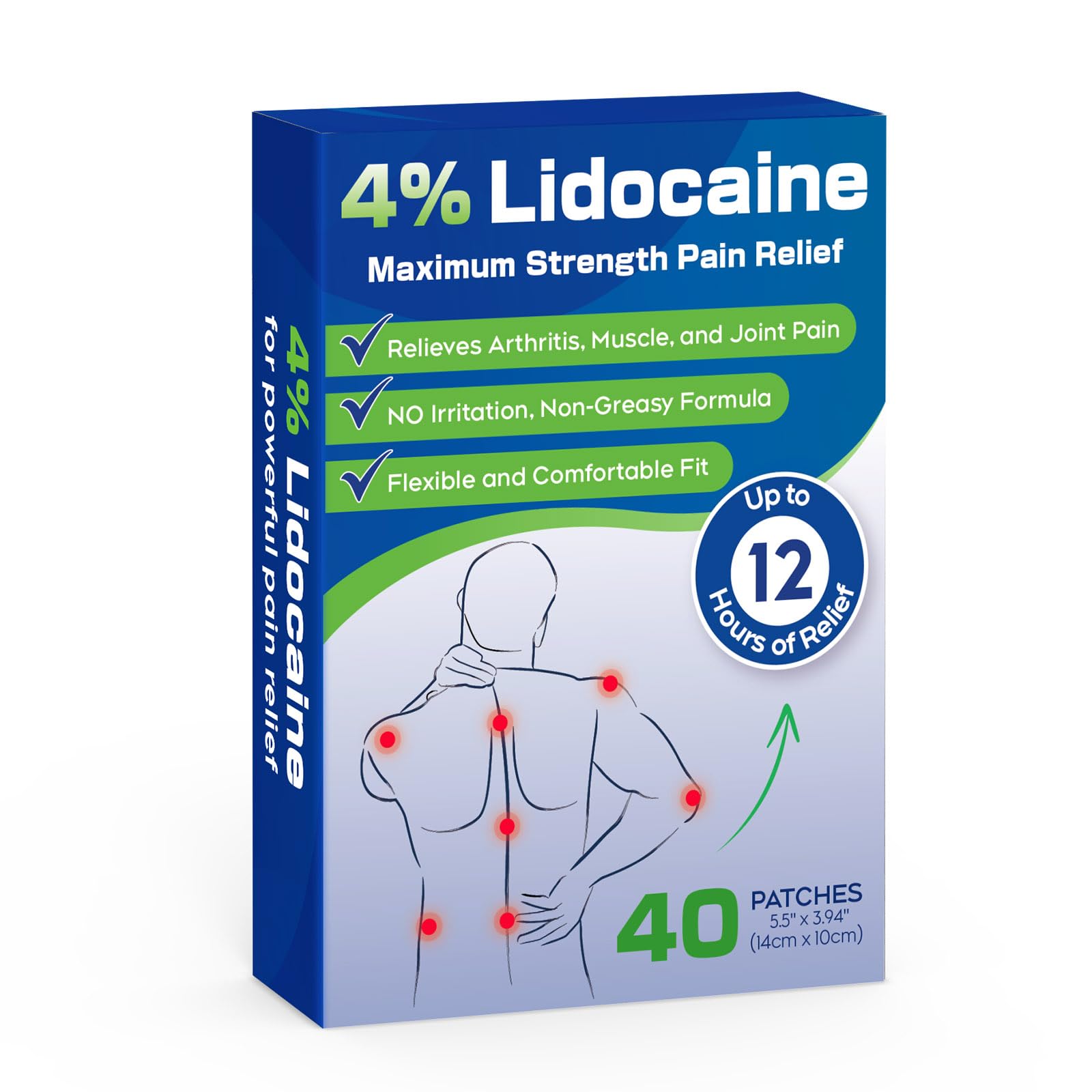 Uposiut Patchs Lidocaïne 4% en lot de 40, soulagement ciblé pour douleurs musculaires.