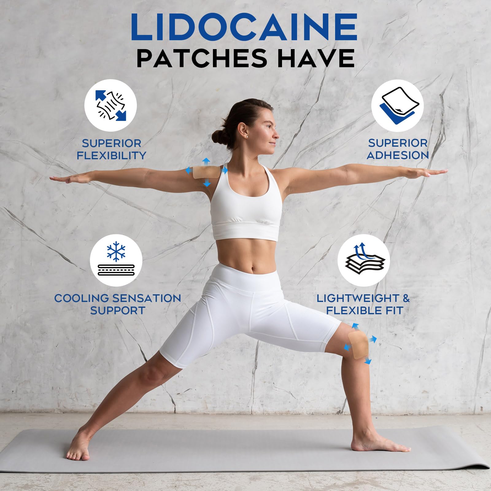 Patch patch pour genou en position d’utilisation active.