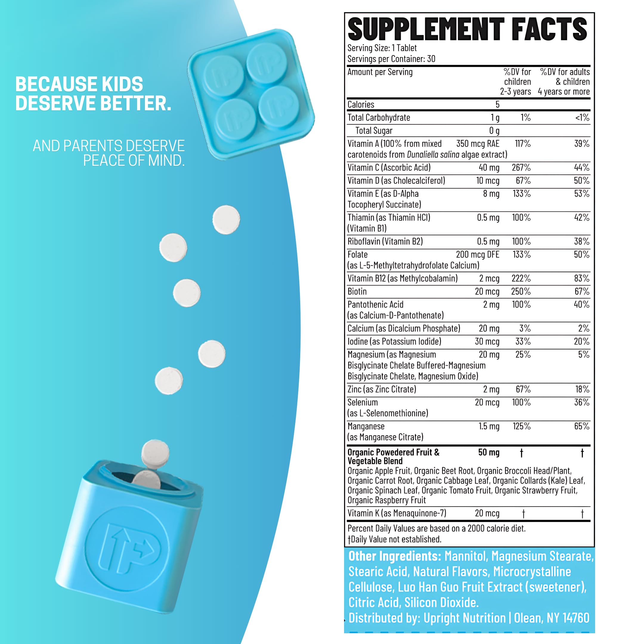 Upright Nutrition Enfants Multivitamine - Sans allergènes, adaptée aux régimes sensibles.