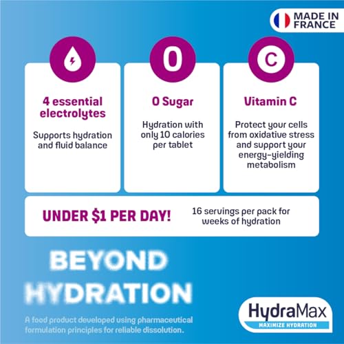 Upsa HydraMax tablette en dissolution dans l'eau froide pour une hydratation rapide.