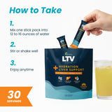Cuillère et poudre UpWellness LTV préparant une boisson hydratante rapide