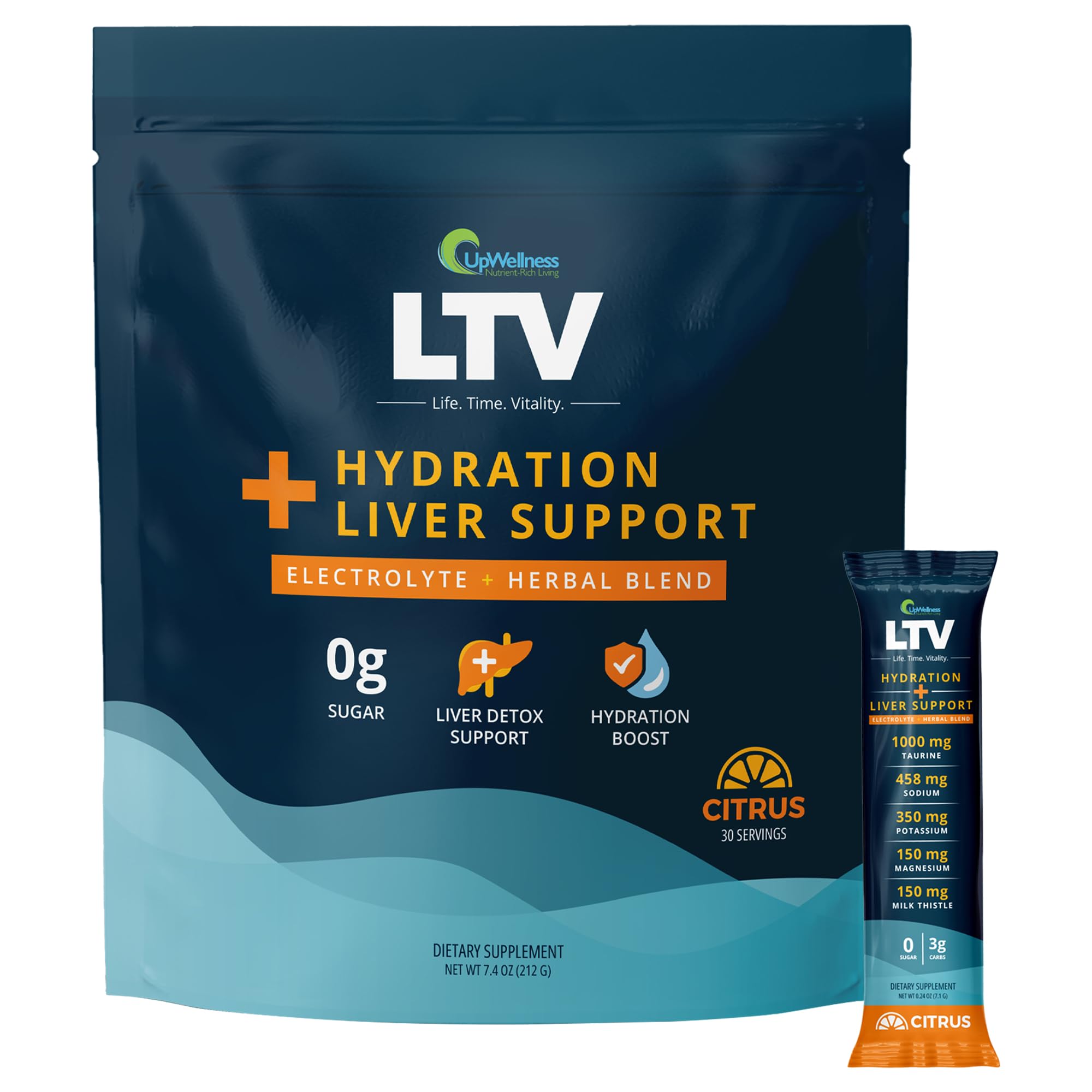UpWellness LTV, poche d'hydratation au citron prête à verser dans un verre pour une hydratation agréable