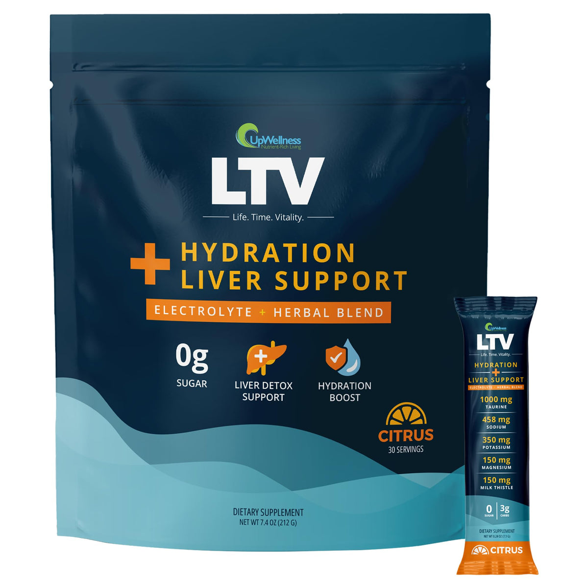UpWellness LTV, poche d'hydratation au citron prête à verser dans un verre pour une hydratation agréable