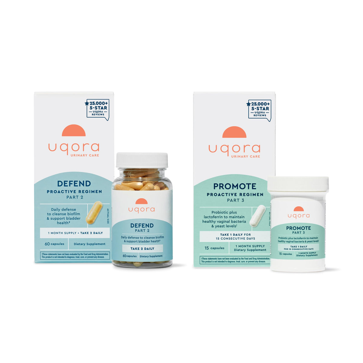 Uqora Defend bouteille montrant le potentiel nettoyage du biofilm et soutien urinaire.