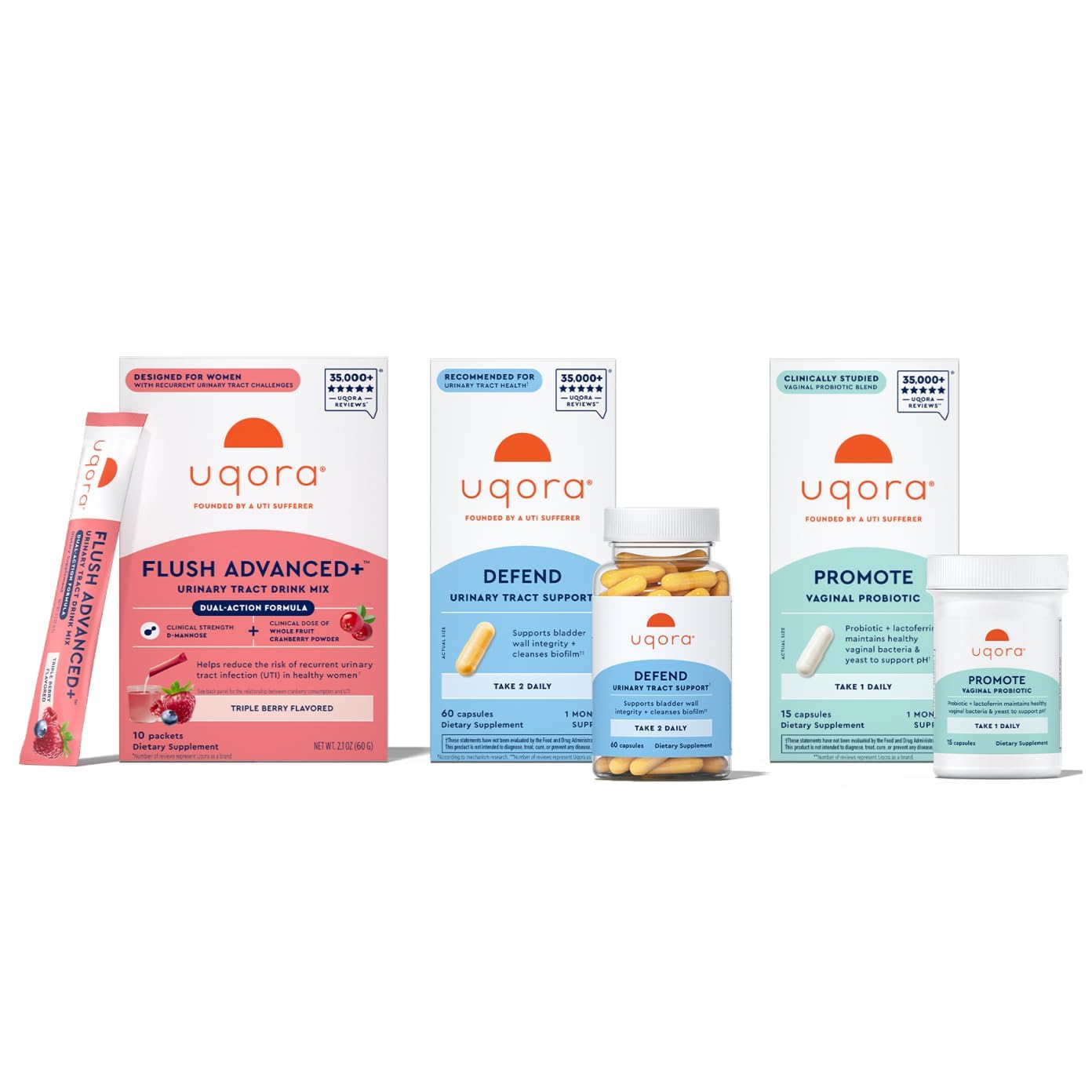 Uqora Flush Advanced+ boisson à la canneberge pour le soutien hydratant urinaire.