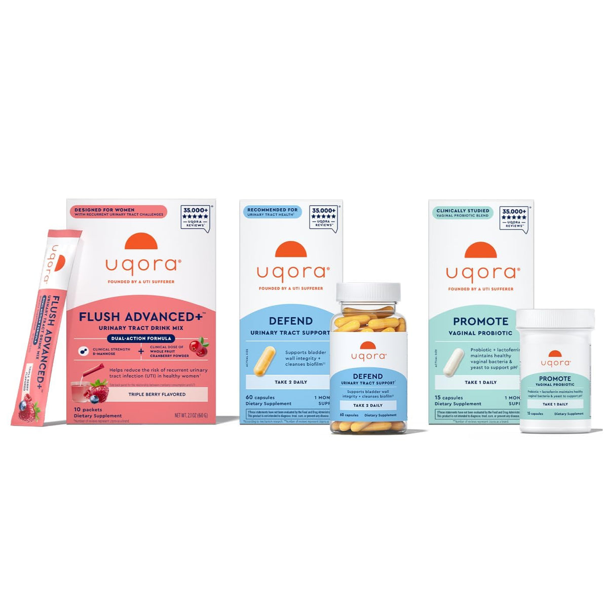 Uqora Flush Advanced+ boisson à la canneberge pour le soutien hydratant urinaire.