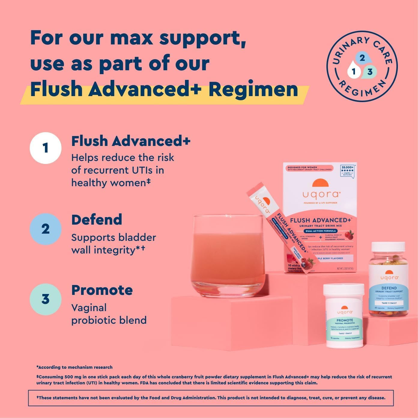 Uqora Flush Advanced+ : emballage contenant 30 sachets faciles à emporter