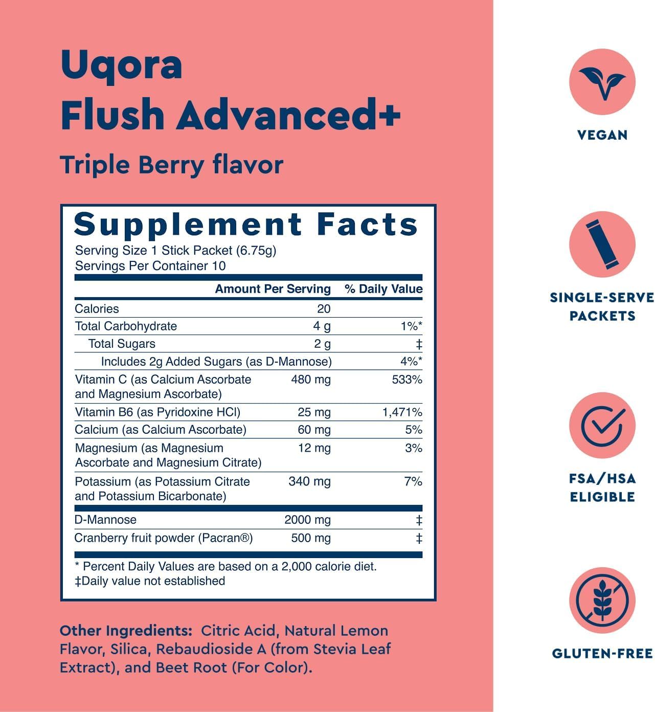 Uqora Flush Advanced+ : verre d'eau avec sachet pour prise facile