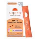 Boîte Uqora Flush avec sachets citron-rose pour une routine urinaire quotidienne.