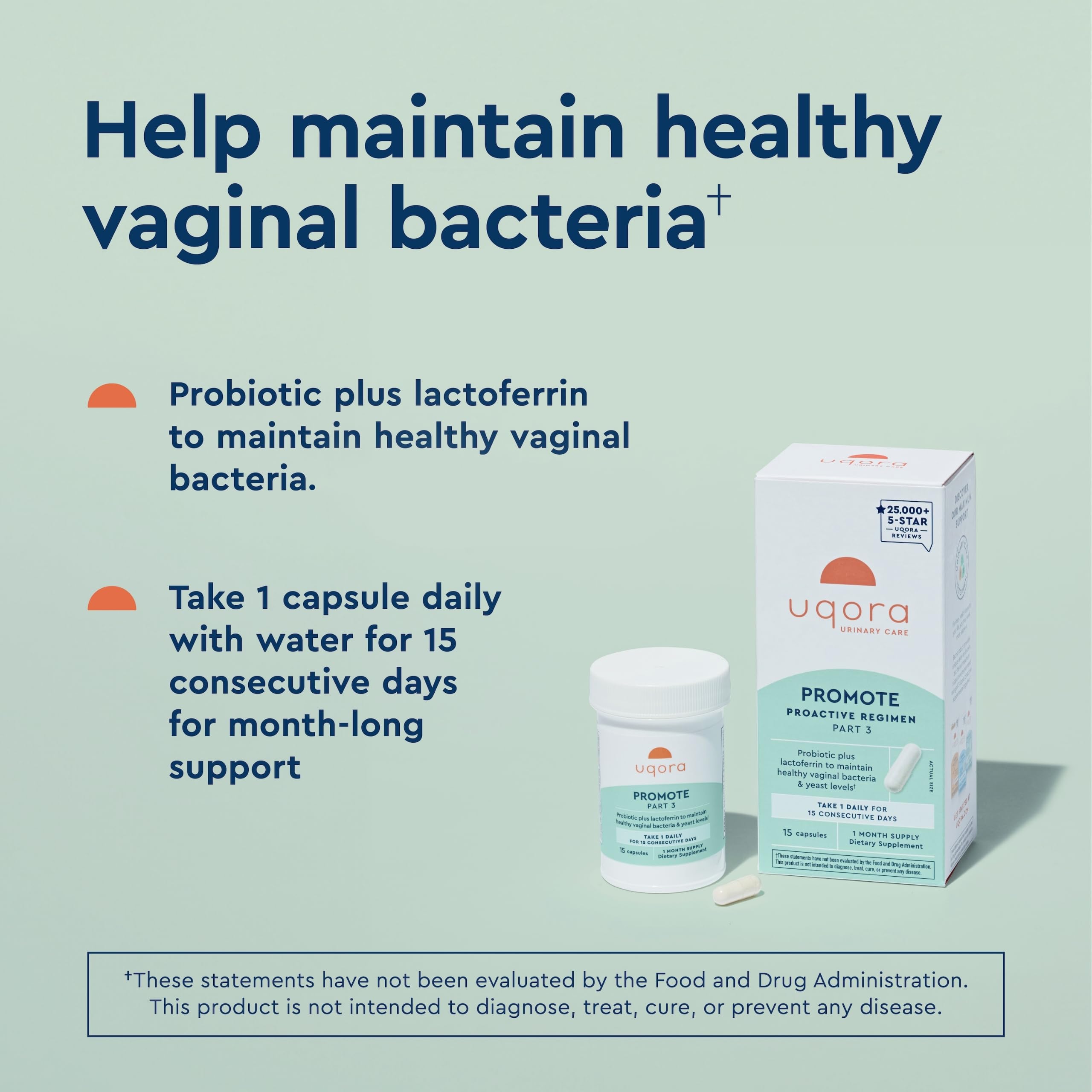Capsules Uqora Promote probiotiques pour un microbiome vaginal sain.