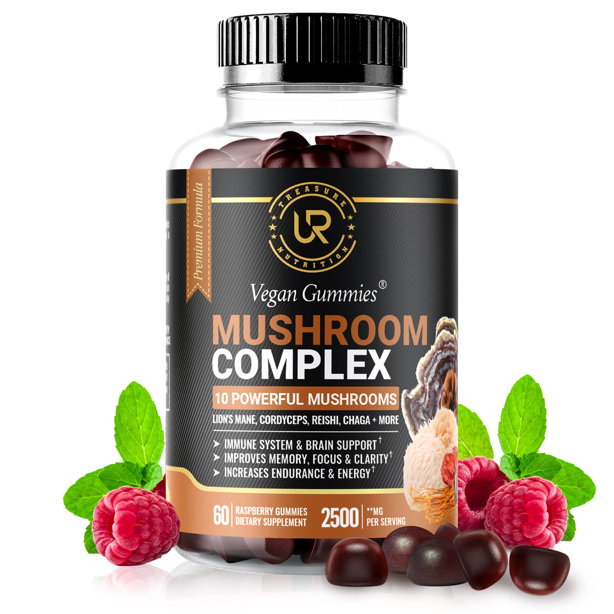 Gommes UR Treasure Nutrition goût framboise pour énergie naturelle et clarté mentale.