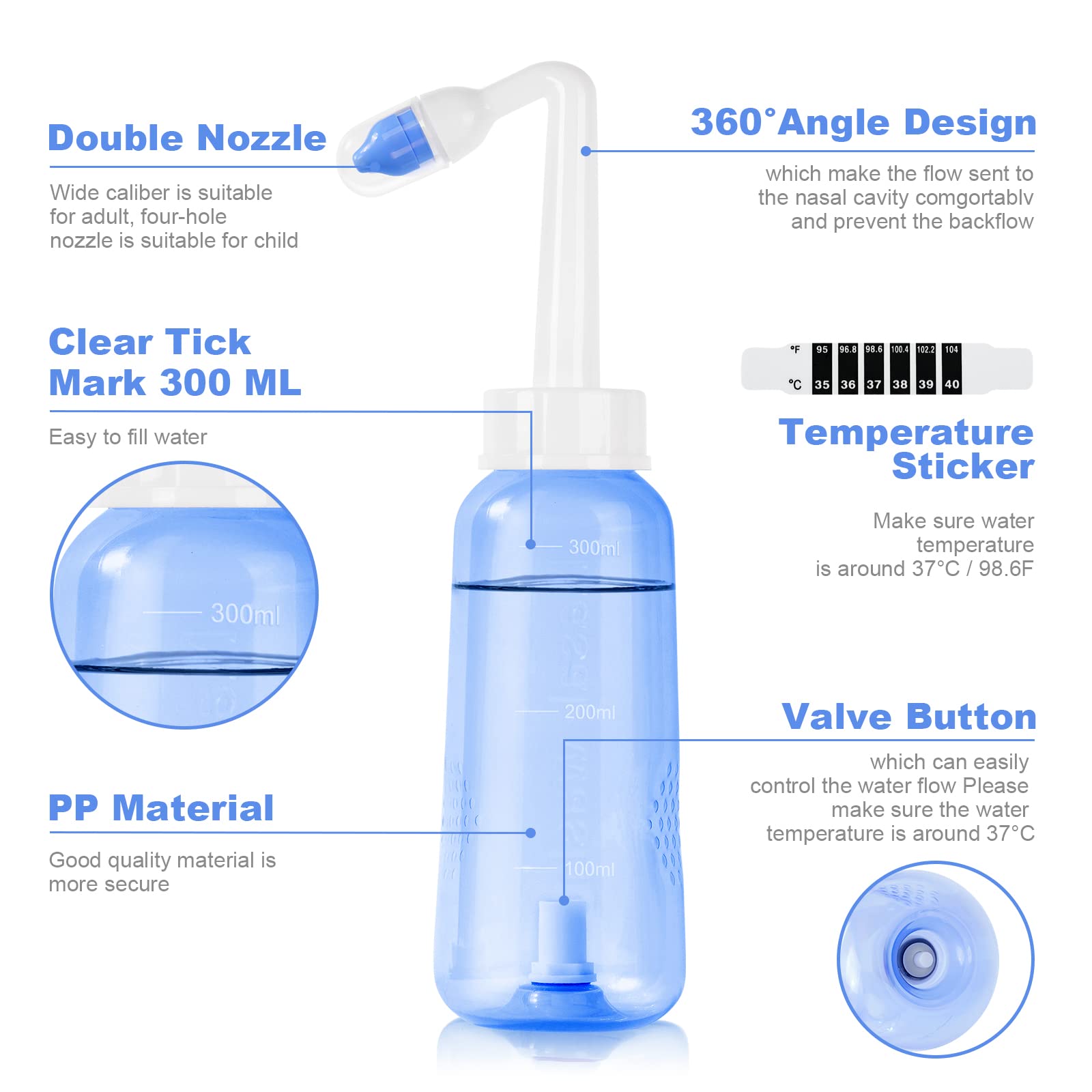URAQT Neti Pot – design ergonomique et antidérapant pour une prise en main confortable