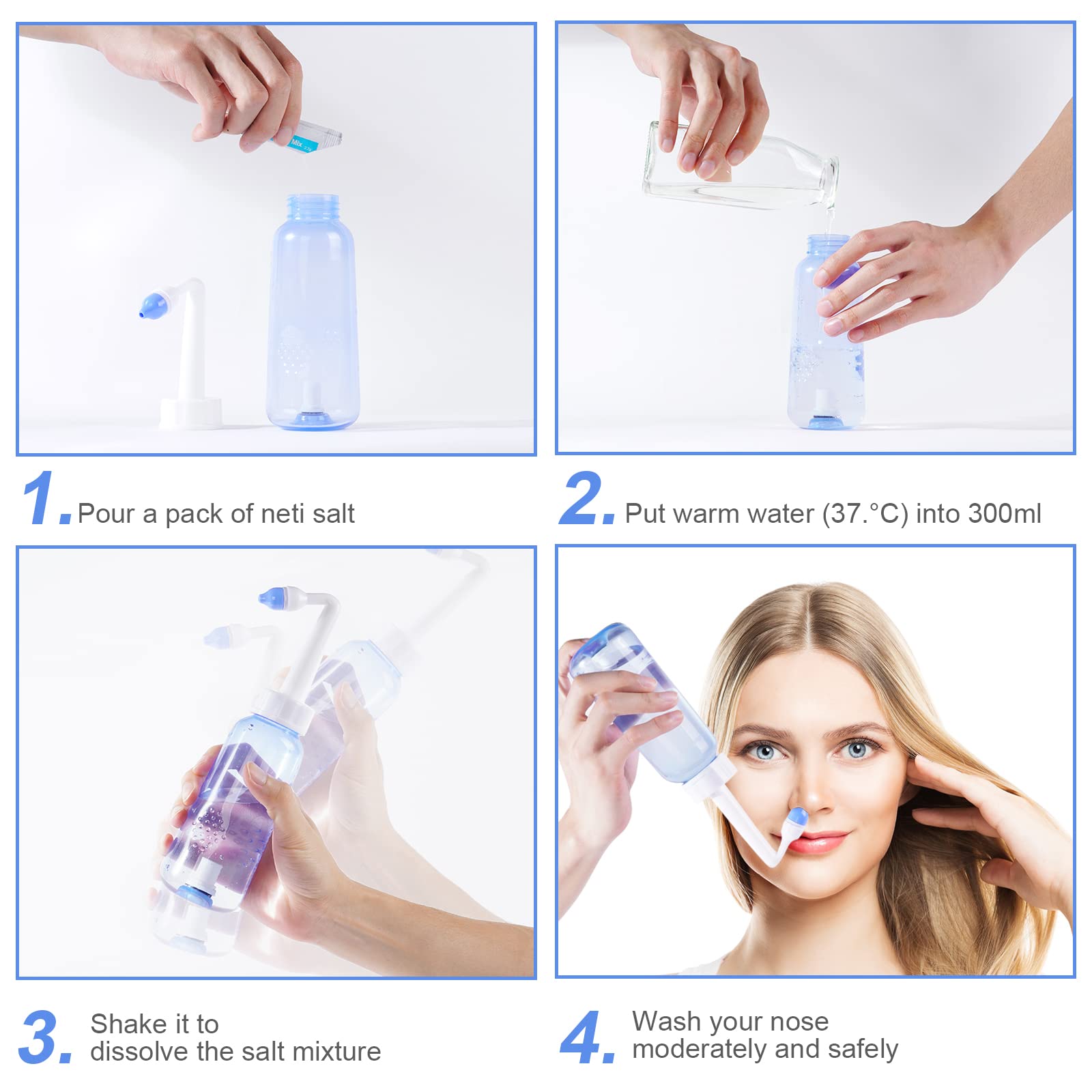 URAQT Neti Pot – embouts adultes et enfants pour toute la famille