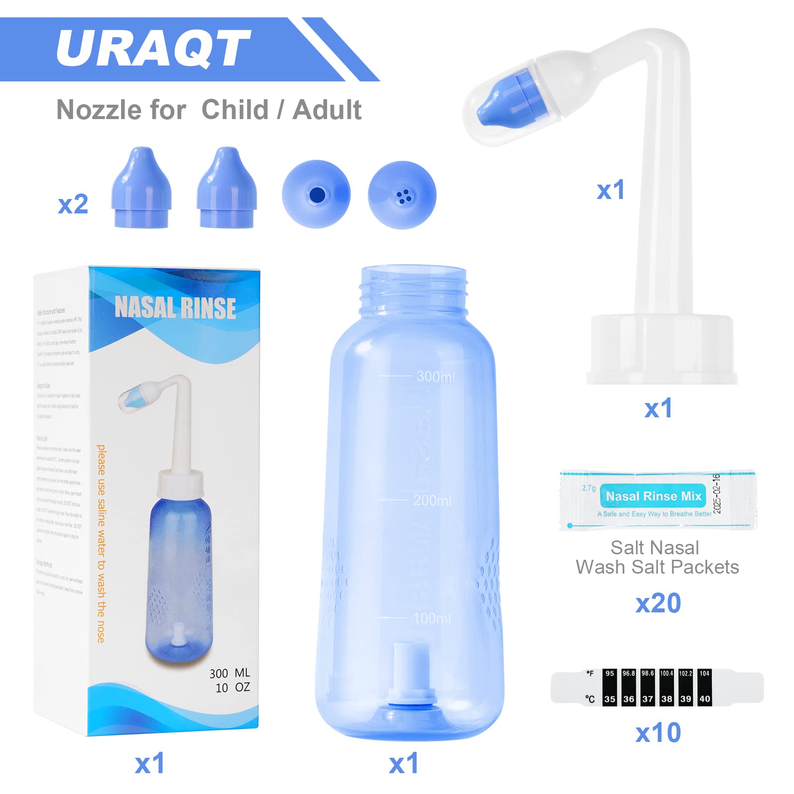 URAQT Neti Pot – flux d'eau à 60 degrés pour un rinçage doux et efficace