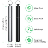 Urekt tube en aluminium étanche, vue côté, pratique en déplacement et en plein air.