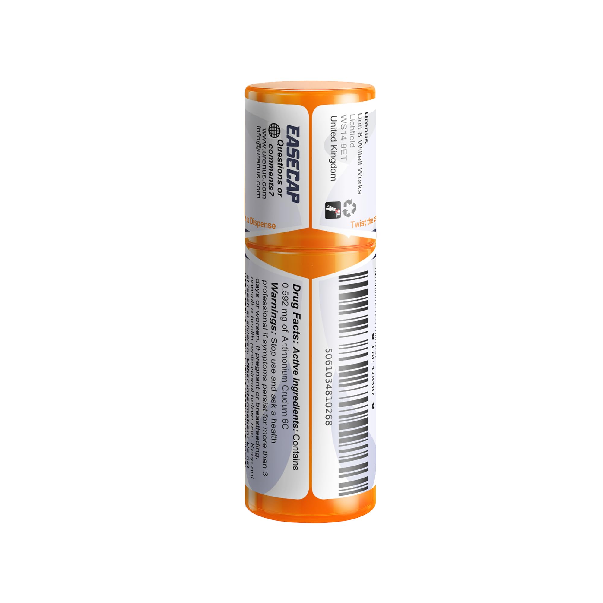 Étiquette lisible et informative sur le flacon Urenus Antimonium Crudum 6C.