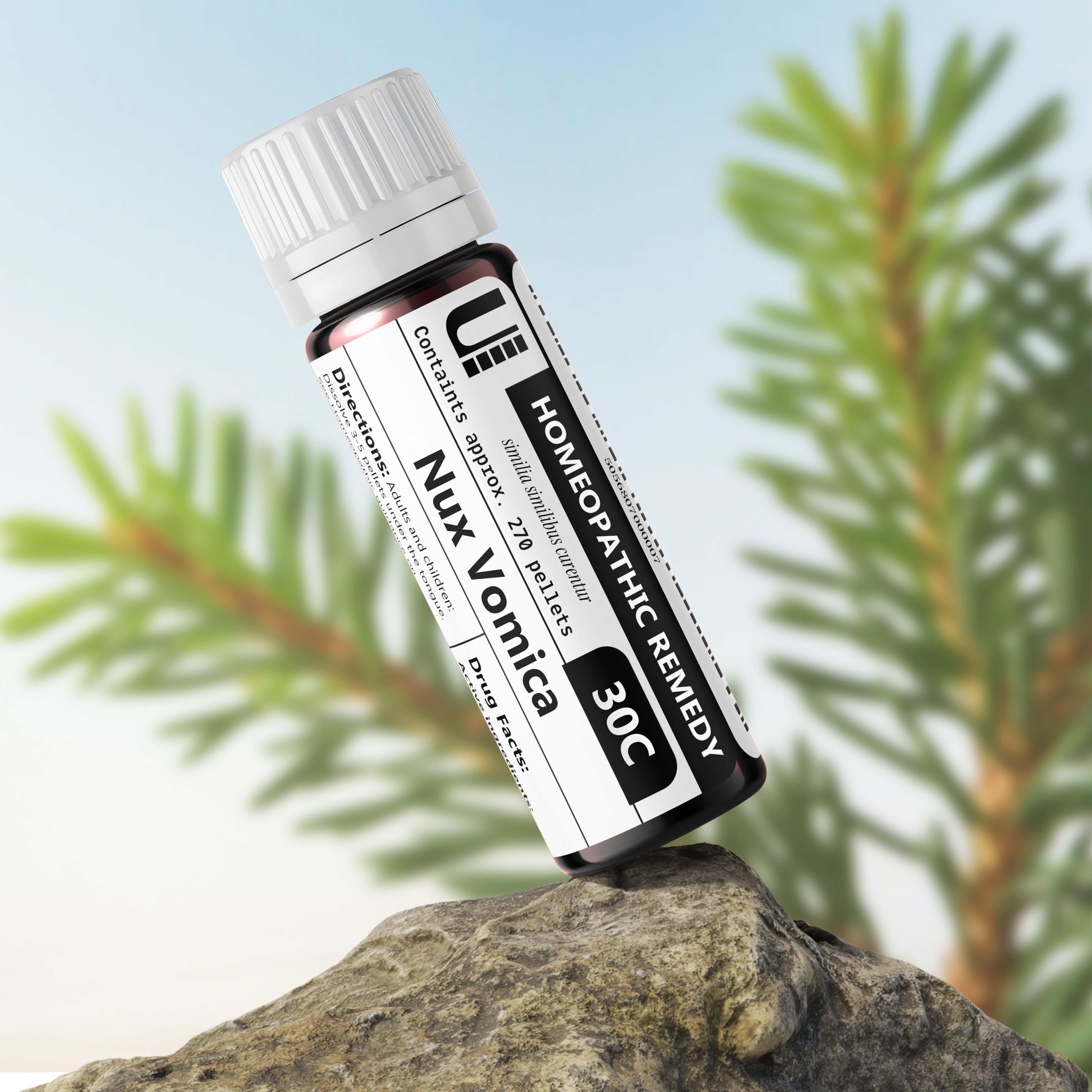 Urenus Nux Vomica 30C, pellets sucrose pur, formulation douce et neutre.