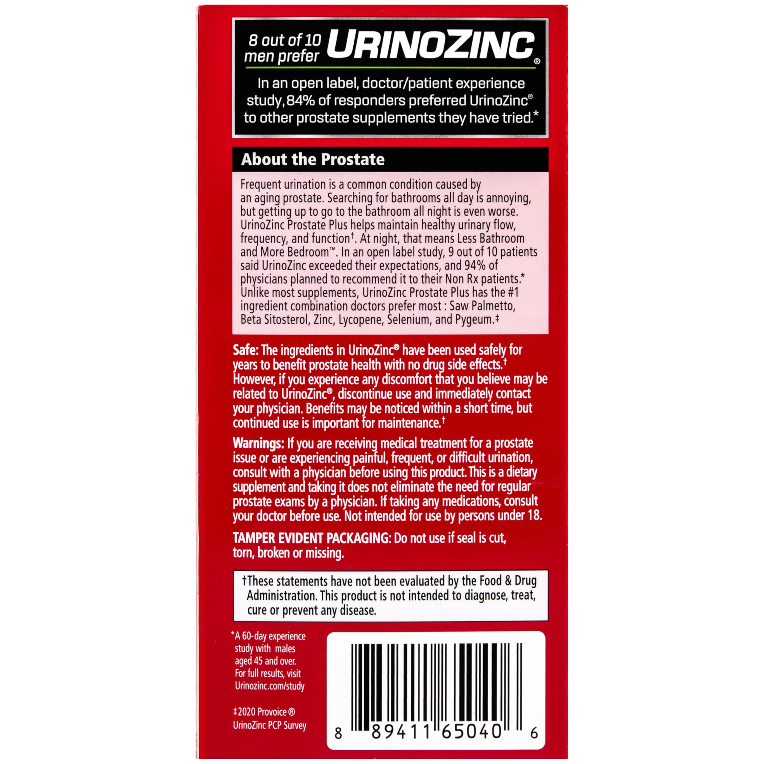 Urinozinc Prostate Plus – emballage 120 gélules, facilité d'utilisation