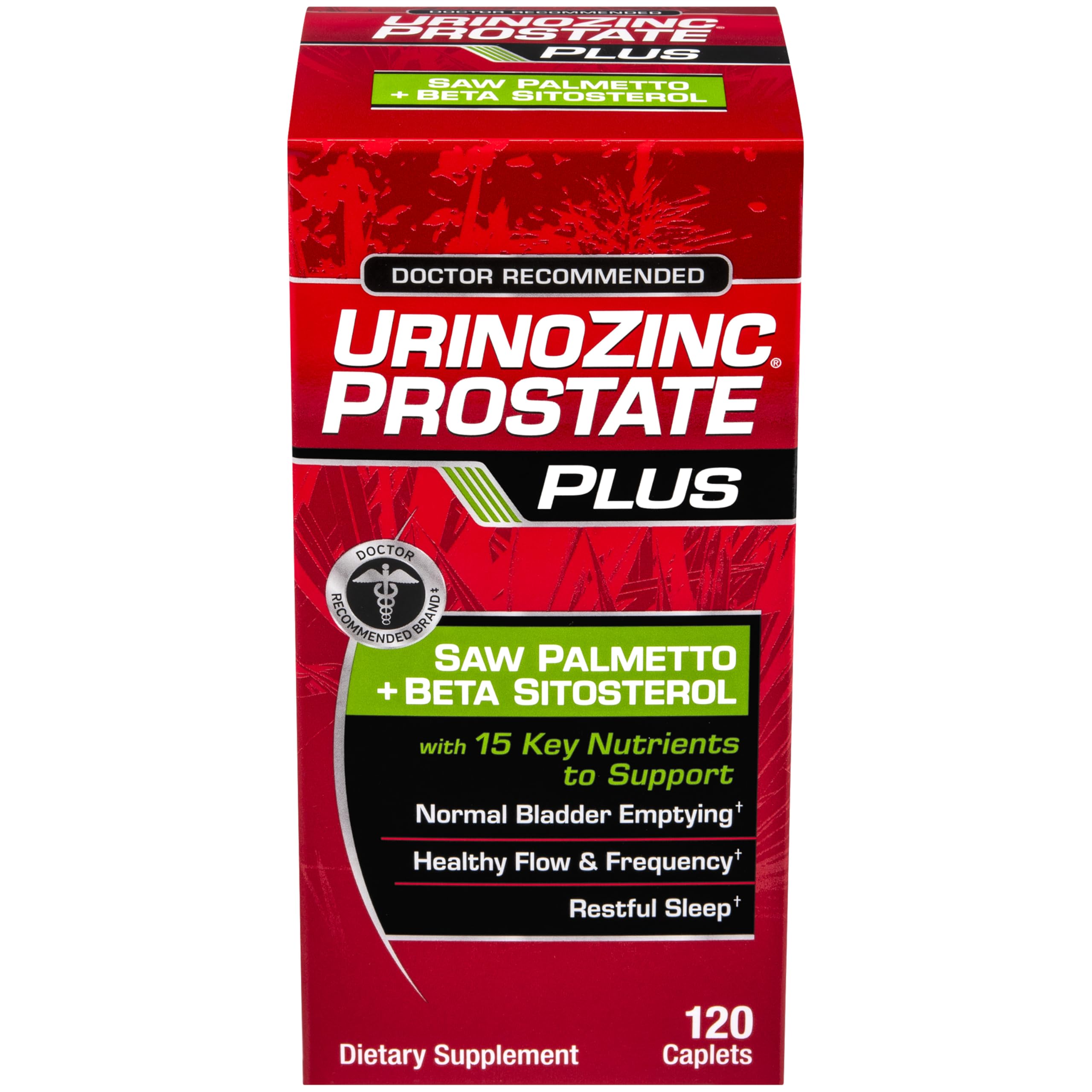 Urinozinc Prostate Plus – bouteille montrant le soutien prostatique et le flux urinaire normal