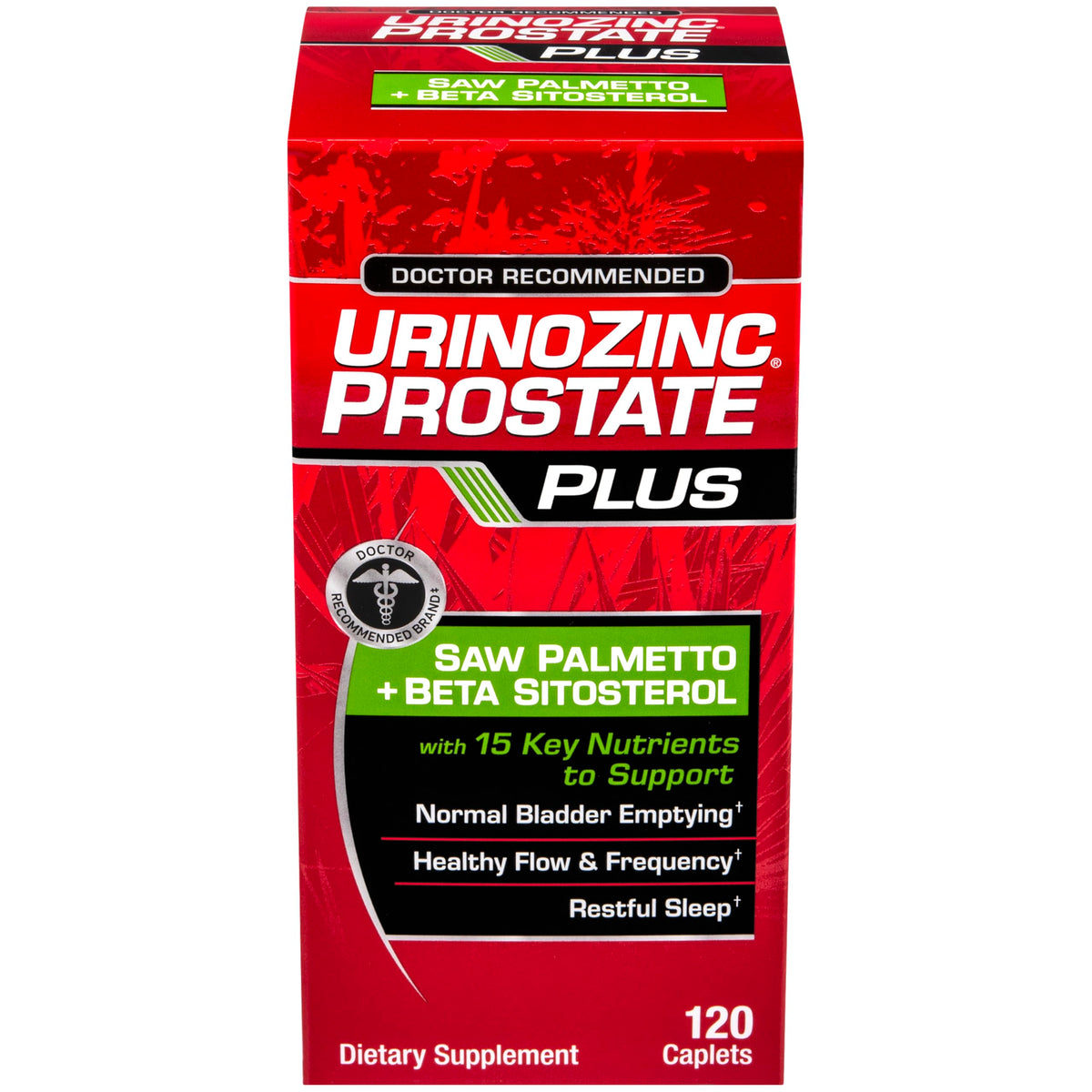 Urinozinc Prostate Plus – bouteille montrant le soutien prostatique et le flux urinaire normal