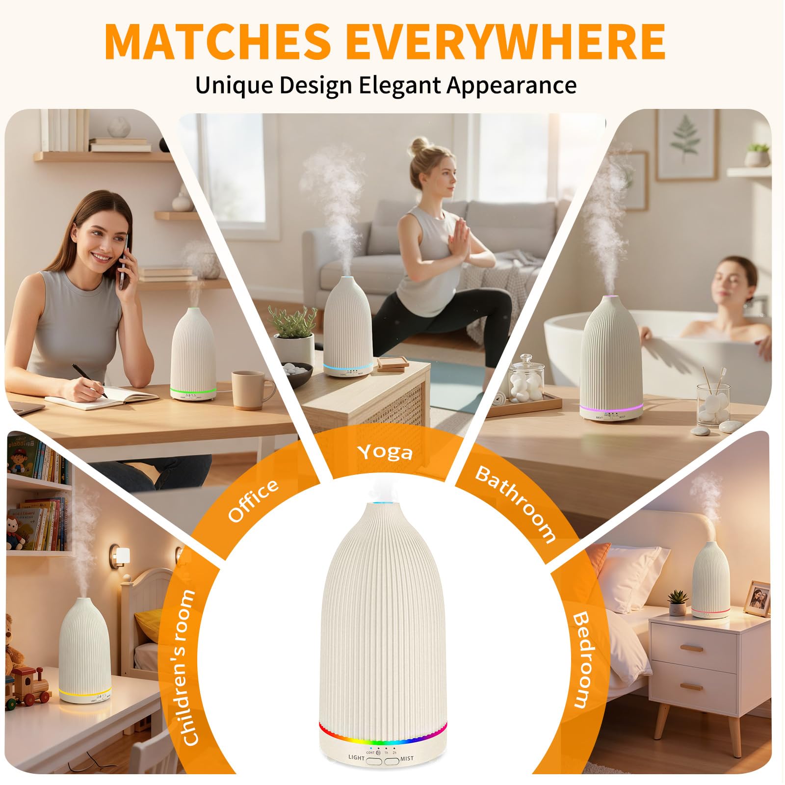 Diffuseur URPOWER 100ml lumiere-independante et brume, veilleuse utile.