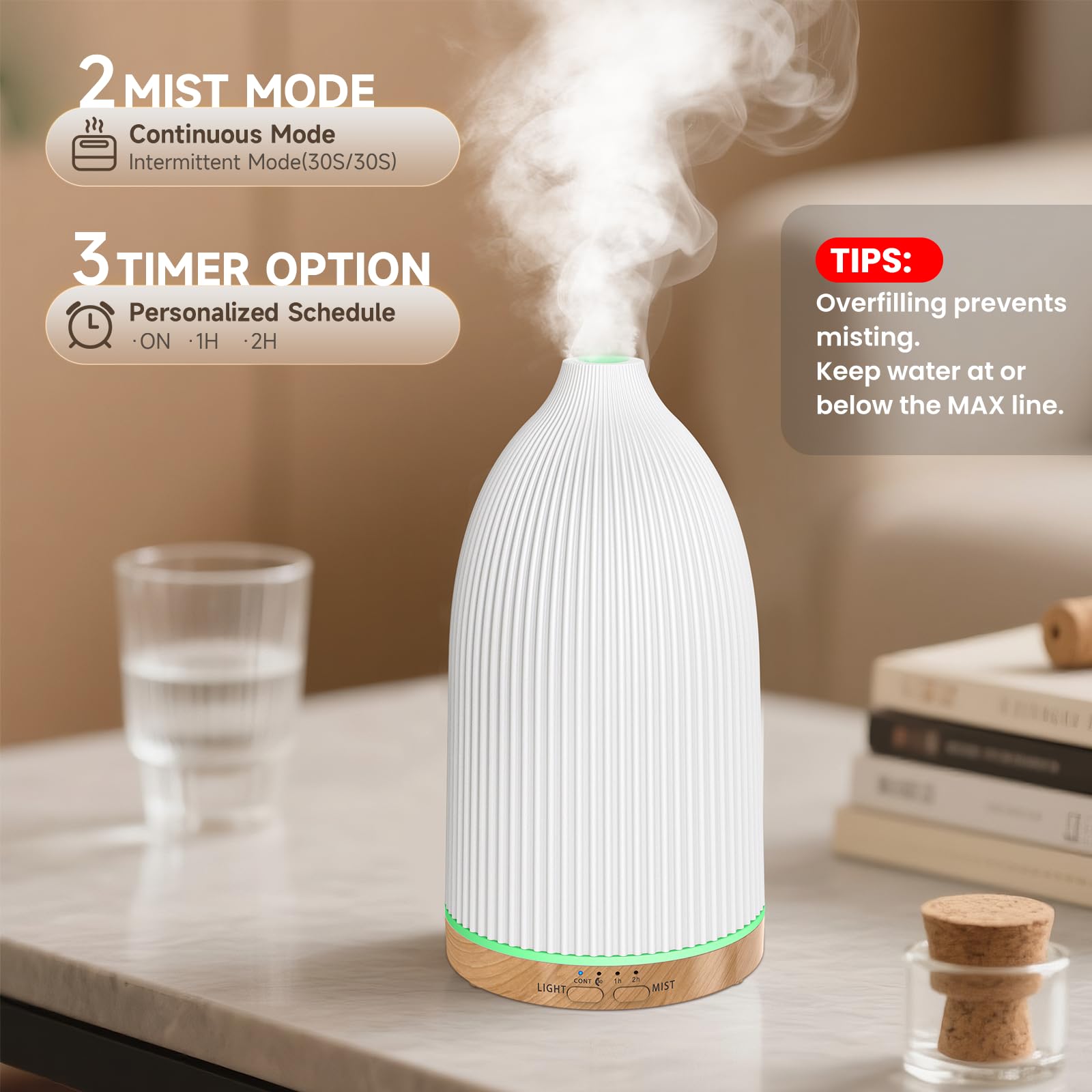 URPOWER diffuseur 100ml corps texturé imitant céramique, déco élégante.