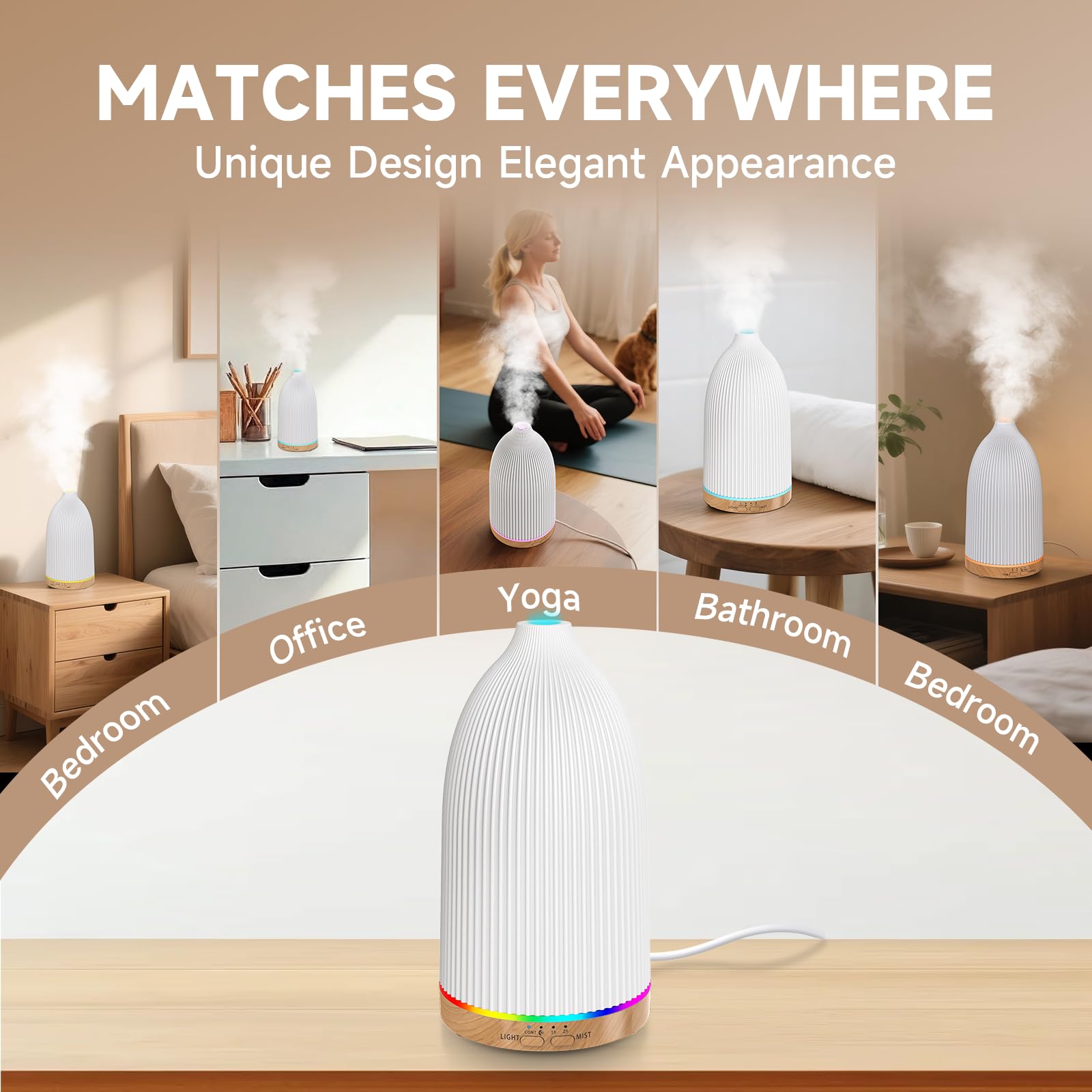 URPOWER diffuseur 100ml modes brume continu et intermittent pour personnaliser l'aromathérapie.