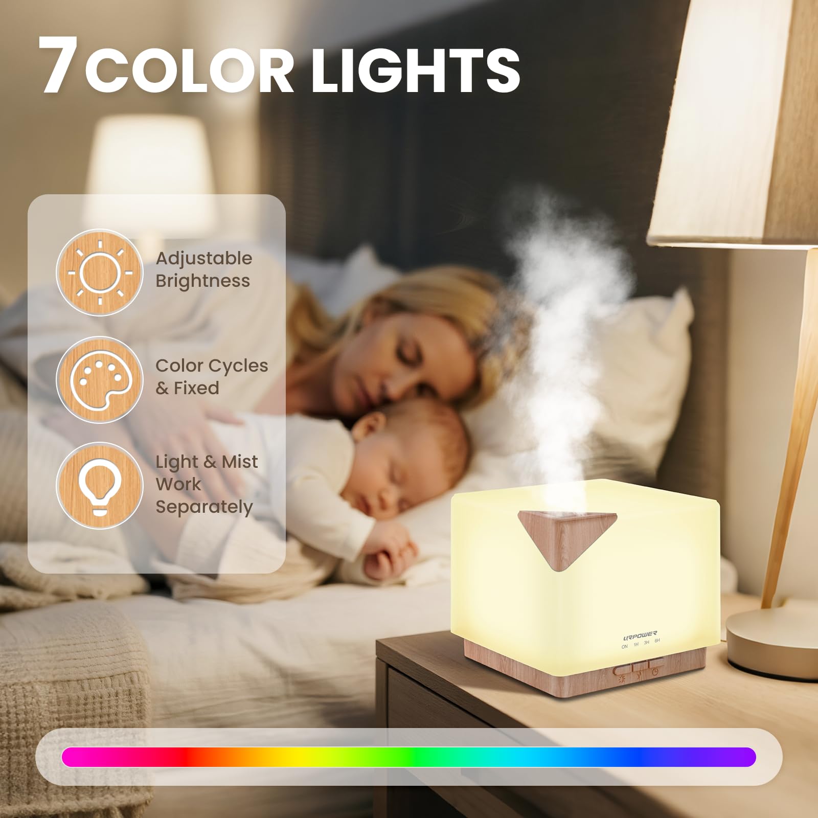 URPOWER Diffuseur LED intégré, ambiance apaisante et lumière douce.
